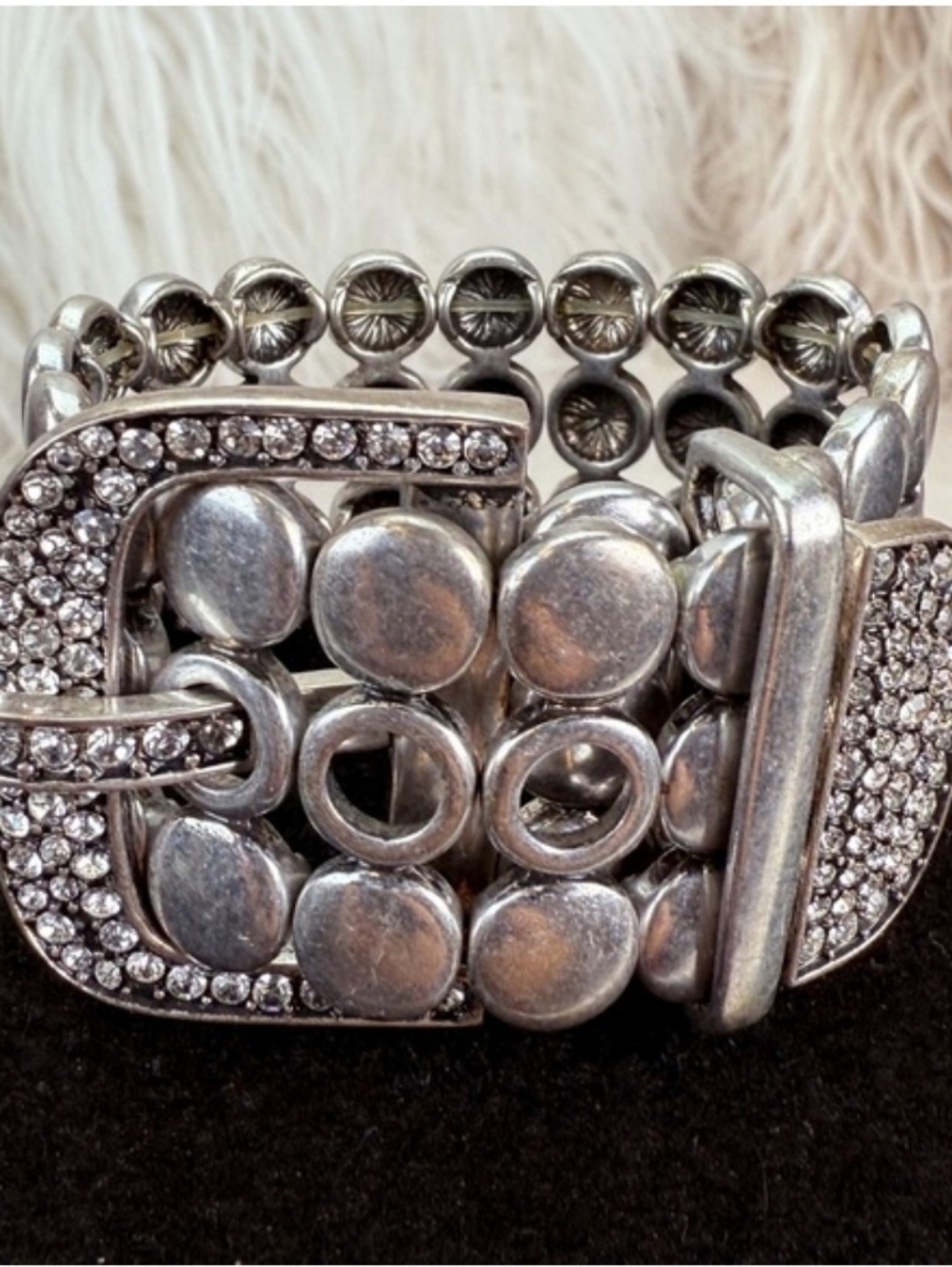 Vintage Premier Designs Rhinestone Silver Buckle Bracelet - EUC - Picture 3 of 11
